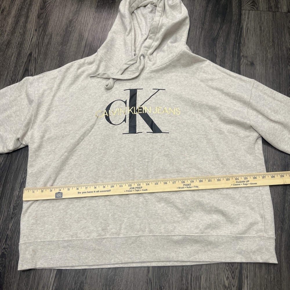 Calvin Klein Hoodie Women's 3X  Beige Sweatshirt Spell Out Drawstring Long Slev - Picture 6 of 11